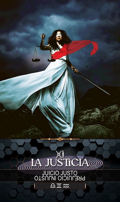 11 JUSTICE Scales of justice, tarot symbolism, and spiritual awakening with a woman holding balance scales, representing fairness and truth in tarot readings.