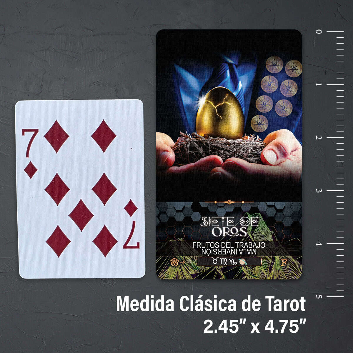 Mystical tarot card with a golden cracked egg, surrounded by celestial symbols, symbolizing spiritual insight, transformation, and divine energy for deeper divination insights.