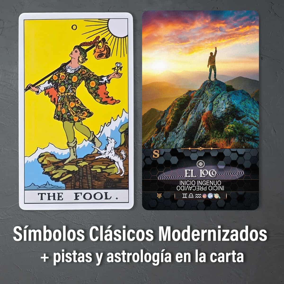 Card image of The Fool tarot card, vibrant and modern design, representing new beginnings, spiritual journey, and intuition, with mystical symbolism and fresh artistic style in tarot reading context.